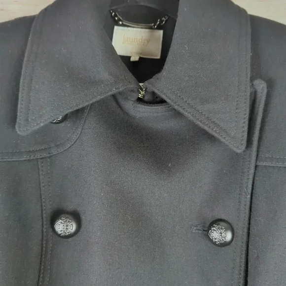 Laundry By Sheli Segal Size 2 Woolen Blend Jacket Black Double Breasted Belted - Picture 3 of 14